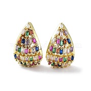 Серьги-гвоздики в виде капель из латуни с фианитом EJEW-F329-02G