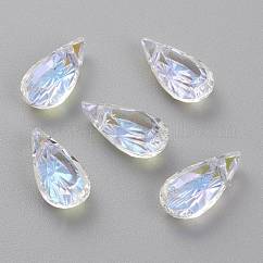 Geprägte Glas Strass Anhänger, Träne, facettiert, Kristallschimmer, 14x7x4 mm, Bohrung: 1.2 mm