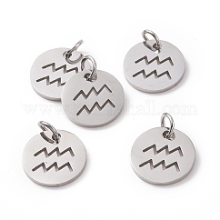 Anlaufgeschützte Anhänger aus 304 Edelstahl, flache Runde mit Sternbild / Sternzeichen, Wassermann, 12x1 mm, Bohrung: 3 mm