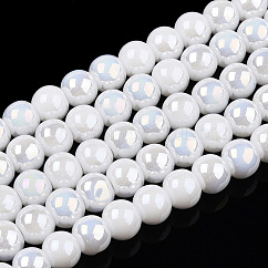 Electrochapa hilos de abalorios de vidrio opacas, color de ab chapado, redondo, blanco, 4~4.5mm, agujero: 0.8 mm, aproximamente 97~99 pcs / cadena, 14.76 pulgada ~ 14.96 pulgadas (37.5~38 cm)