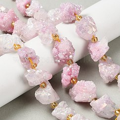 Galvani natürliche druzy Achat Perlen Stränge, Nuggets, mit Glasperlen, Perle rosa, 10~16x12.5~15x11.5~13 mm, Bohrung: 0.8 mm, ca. 14 Stk. / Strang, 8.07~8.27'' (20.5~21 cm)