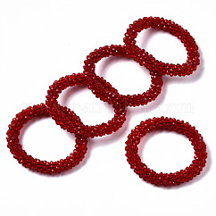 Pulseras elásticas de cuentas de vidrio transparente facetado, pulseras torsade, rerondana plana, rojo, diámetro interior: 2 pulgada (5 cm)