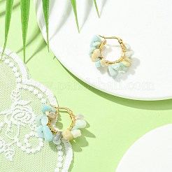 Boucles d'oreilles créoles tressées en puces d'amazonite à fleurs naturelles&nbsp;EJEW-JE04940-09
