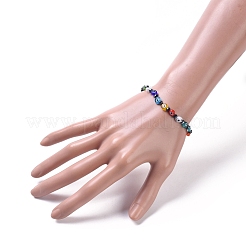 Fait à la main mauvais œil au chalumeau perles rondes plates bracelets extensibles&nbsp;BJEW-JB05005