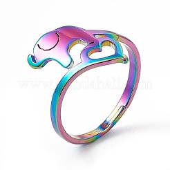 Placcatura ionica (ip) 201 anello regolabile in acciaio inossidabile a forma di elefante con cuore per donna&nbsp;RJEW-K238-07M