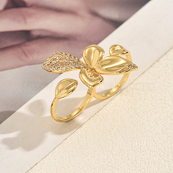 Bagues ouvertes en laiton avec micro pavé de zircones cubiques pour femmes&nbsp;NF0873