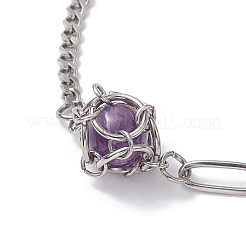 Armband mit runden Gliedern aus natürlichem Edelstein&nbsp;BJEW-JB10032-02