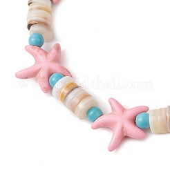 Bracelets extensibles en turquoise synthétique et perles de coquillages d'eau douce naturels pour femmes&nbsp;BJEW-JB12021-03