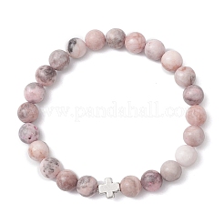 Bracelets en perles rondes de jaspe zèbre rose naturel&nbsp;BJEW-JB12435