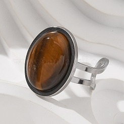 Anelli ovali in occhio di tigre naturale&nbsp;RJEW-M062-02P-02
