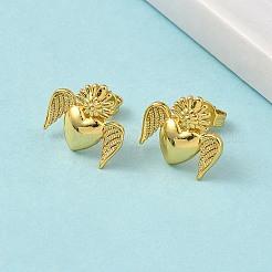 Herz mit Flügel Messing Ohrstecker&nbsp;EJEW-A145-01G