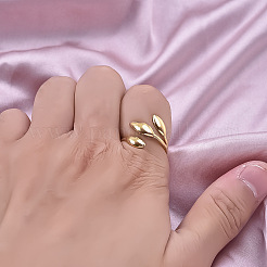 Bague vintage ouverte à trois feuilles en acier inoxydable 304 pour femme&nbsp;LW4764-2