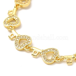 Braccialetto con catena a maglie chiave a cuore vuoto con zirconi cubici trasparenti&nbsp;BJEW-A132-14G