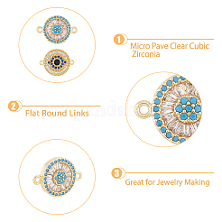 8 pièce 2 styles de breloques de connecteur en laiton pavé de zircone cubique bleu ciel clair et profond&nbsp;KK-DC0003-42