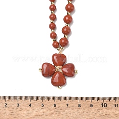Collana con ciondolo a forma di trifoglio in diaspro rosso naturale per il giorno di San Patrizio&nbsp;NJEW-G202-02G-04