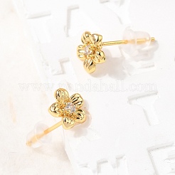 Ohrstecker mit Blumenmotiv aus Messing mit Mikropflaster und klaren Zirkonia&nbsp;EJEW-C158-17B-G