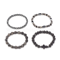 Braccialetti elastici con perline rotondi in pietra mista in stile 4 pz 4 con strass di cristallo&nbsp;BJEW-JB07885