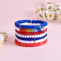 7pcs 7 Stil handgefertigte Fimo Heishi Surfer Stretch Armbänder Set&nbsp;BJEW-SW00075