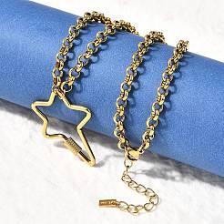Collar de cadena rolo con colgante de estrella de acero inoxidable 304 para mujer&nbsp;NJEW-Z091-05G