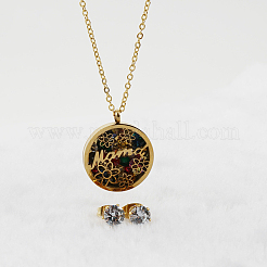 Collana rotonda piatta con fiore e scritta 