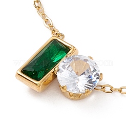 Collana con ciondolo rettangolare e piatto rotondo in zirconi cubici&nbsp;NJEW-P262-32G