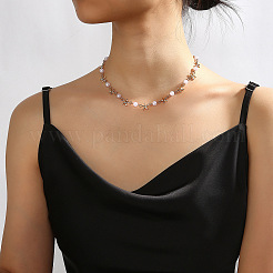 Sommer Strand Legierung Seestern & Runde Imitation Perle Link Kette Halsketten für Frauen&nbsp;FS-WGC37B9-02