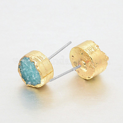 Rond plat Druzy naturel agate boucles d'oreille&nbsp;EJEW-L168-03D