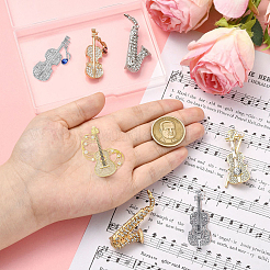 7 stücke 7 arten musical instruments legierung strass anstecknadel rücken für rucksack kleidung&nbsp;JEWB-CJ0001-91