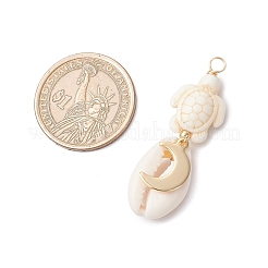 4 pendentif en coquillage cauri naturel et tortue turquoise synthétique teintée&nbsp;PALLOY-JF04035-02