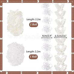 2 Stile Blumen- und Schmetterlings-Organza-Spitzenbesatz mit Kunstperlen aus Harz&nbsp;OCOR-PH0004-62