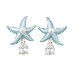 Latón aretes de óxido de circonio cúbico&nbsp;EJEW-D301-03G-03