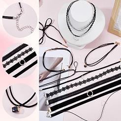10 Stück 10 Stile Gothic Polyester Spitze Chokerhalsketten&nbsp;NJEW-SC0001-75