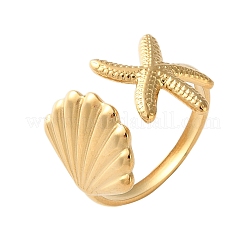 Offene Manschettenringe aus 304 Edelstahl mit Seesternen und Muscheln für Damen&nbsp;X-RJEW-C095-09G