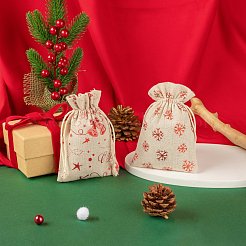 Sacchetti con coulisse per confezioni regalo in cotone a tema natalizio 32 pz 8 stili&nbsp;ABAG-LS0001-01