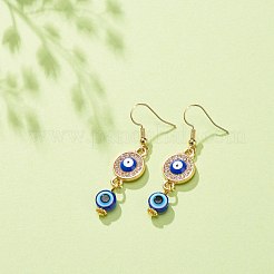 Orecchini pendenti in strass di cristallo con malocchio smaltato&nbsp;EJEW-JE05012-01