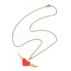 Collar con colgante de corazón de ángel de aleación y cuentas de vidrio para mujer&nbsp;NJEW-MZ00116