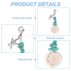 Décorations pendentif en coquillage naturel et puce turquoise synthétique&nbsp;HJEW-GO00036