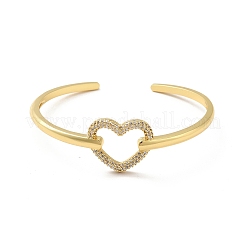 Bracelet manchette ouvert en forme de cœur évidé avec zircone cubique transparente&nbsp;BJEW-M231-10G