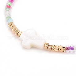 Cruz con pulseras de cuentas de mal de ojo&nbsp;BJEW-JB06289-01