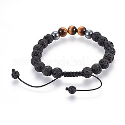 Natürliches Lavastein und nicht magnetische synthetische Hämatitperlen geflochtene Perlenarmbänder&nbsp;X-BJEW-JB03975-25