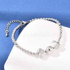 Braccialetti in ottone con micro pavé di zirconi cubici trasparenti e perline rotonde&nbsp;BJEW-F528-05P