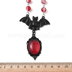 Legierung rotem Glas Fledermaus Anhänger runde Glas Link Halsketten für Halloween&nbsp;NJEW-H075-02PEB