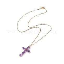 Collana con pendente a croce in rilievo con pietre preziose miste naturali&nbsp;NJEW-JN04236