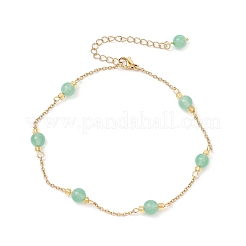 3 pieza de tobilleras de cadena de cable de acero inoxidable 304 y jade natural de Malasia&nbsp;AJEW-AN00701