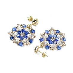 Pendientes colgantes de perlas de concha y cuentas de semillas de vidrio hechos a mano con flores&nbsp;EJEW-MZ00361-03