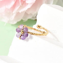 Bracciale regolabile in acciaio inox 304 con anelli aperti in pietra naturale mista.&nbsp;RJEW-P187-01G-08