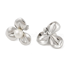 Orecchini a bottone in acciaio inossidabile 304 con perle finte in plastica per donna&nbsp;EJEW-G396-01P