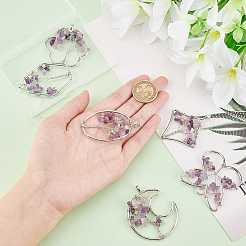 6 stücke 6 arten natürliche amethyst kupfer draht gewickelt chip große anhänger&nbsp;G-PH0002-16