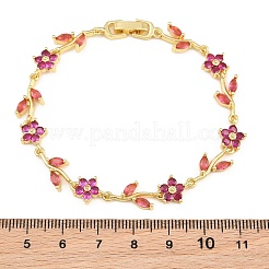 Pulseras de cadena con eslabones florales de latón con circonitas cúbicas pavé para mujer&nbsp;KK-CBA68DA-14G-04