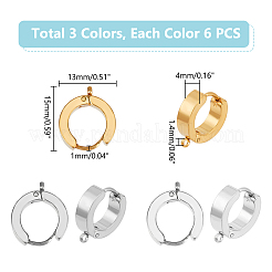 18 pieza de pendientes de aro huggie de acero inoxidable 201 de 3 colores&nbsp;STAS-UN0056-83